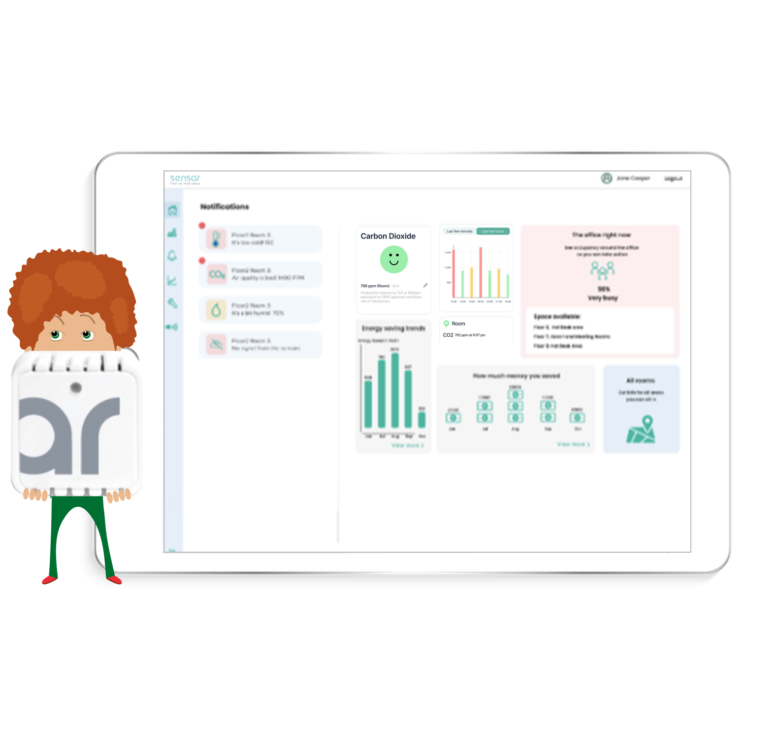 Sensar Plattform Online mit Anzeige